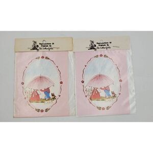 Vintage Print For Art Or Decoupage Girl & Boy Under Umbrella Set Of 2